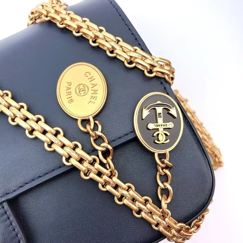 CHLMaroon Medallion Nude Reissue 2.55 Classic 225 Flap Navy Blue Bag For Women 24cm/9.4in