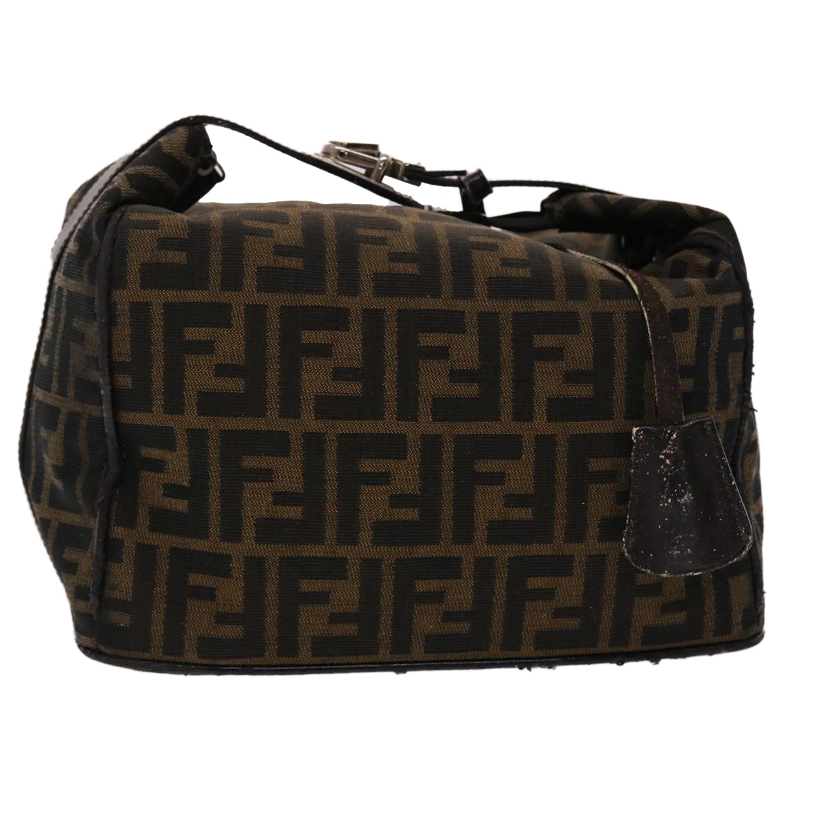 FENDI Zucca Canvas Vanity Hand Bag Nylon Brown Black 48013