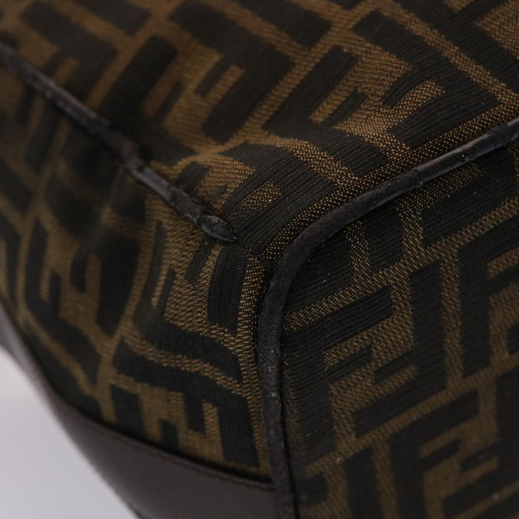 FENDI Zucca Canvas Vanity Hand Bag Nylon Brown Black 48013
