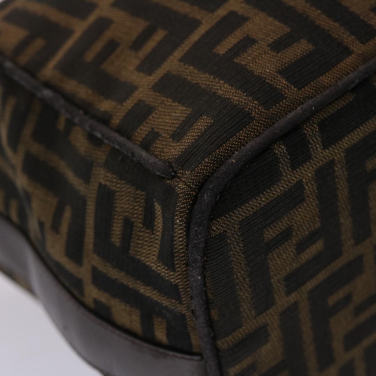 FENDI Zucca Canvas Vanity Hand Bag Nylon Brown Black 48013