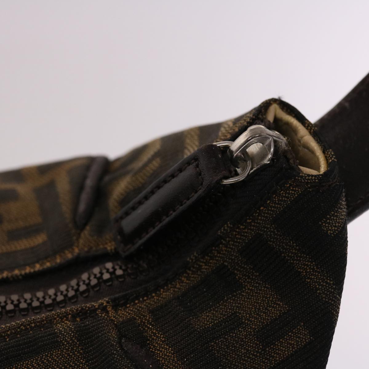 FENDI Zucca Canvas Vanity Hand Bag Nylon Brown Black 48013