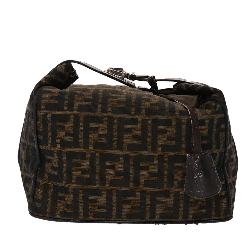 FENDI Zucca Canvas Vanity Hand Bag Nylon Brown Black 48013