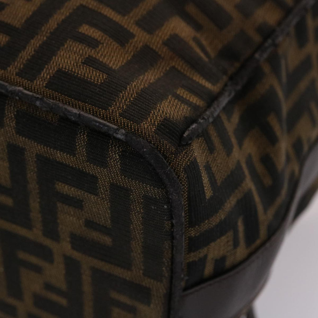 FENDI Zucca Canvas Vanity Hand Bag Nylon Brown Black 48013