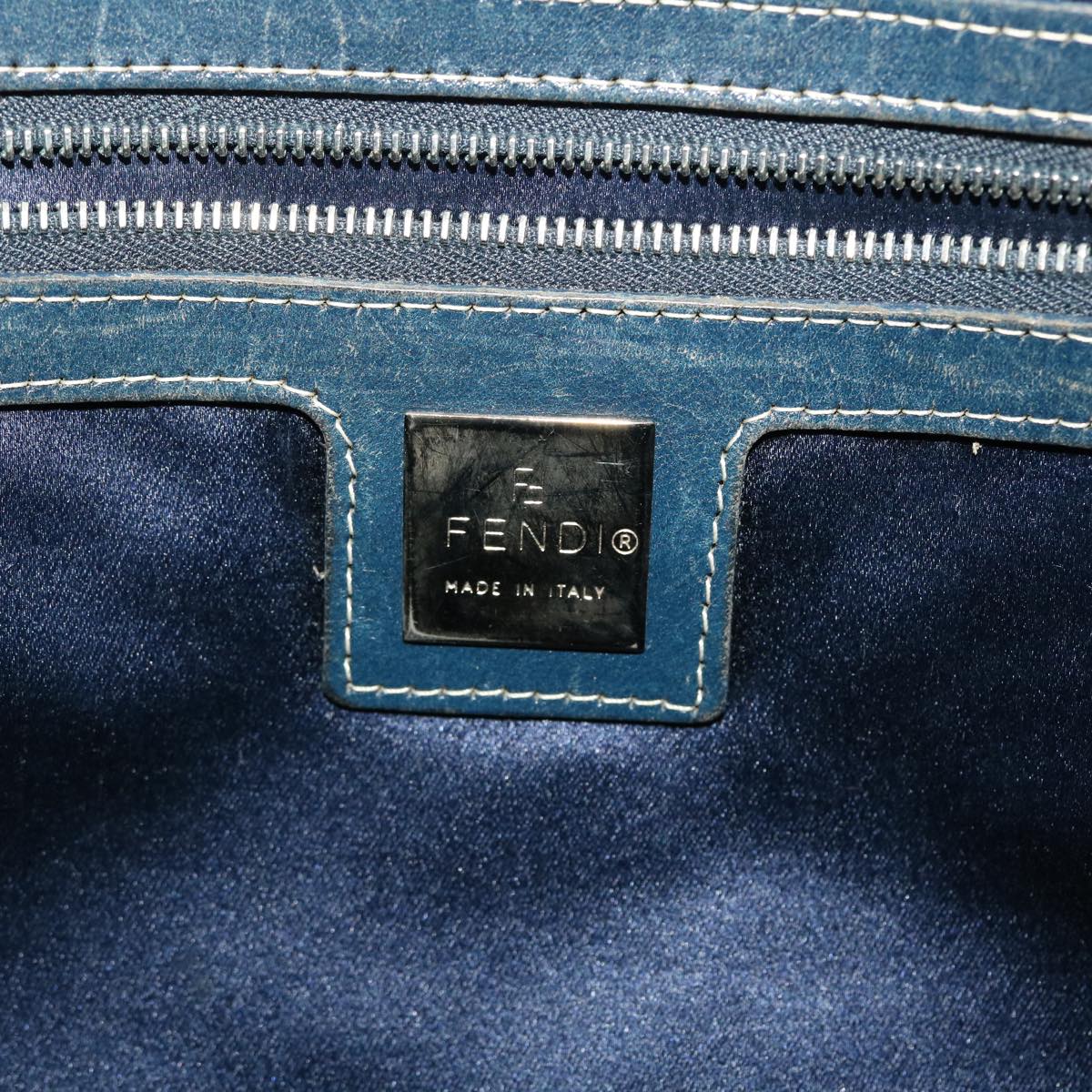 FENDI Zucchino Canvas Mamma Baguette Shoulder Bag Nylon Navy 48016