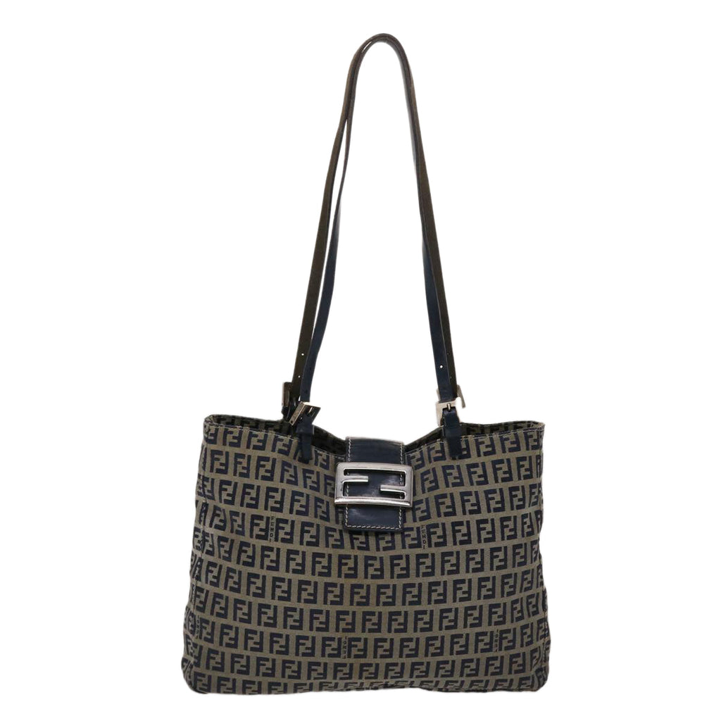 FENDI Zucchino Canvas Mamma Baguette Shoulder Bag Nylon Navy 48016