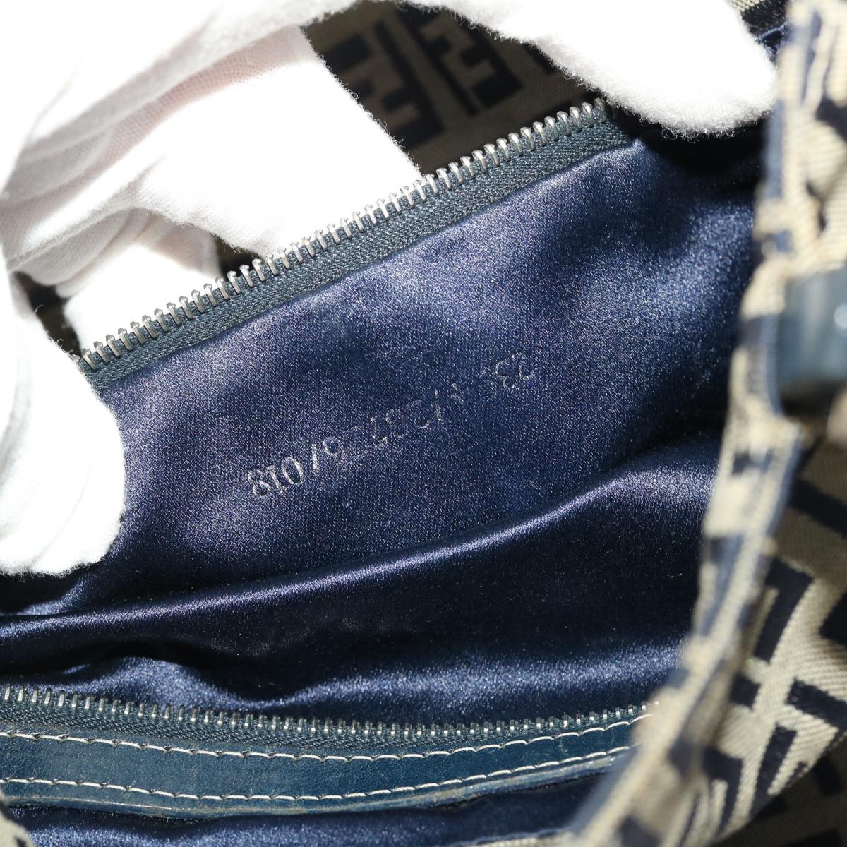 FENDI Zucchino Canvas Mamma Baguette Shoulder Bag Nylon Navy 48016