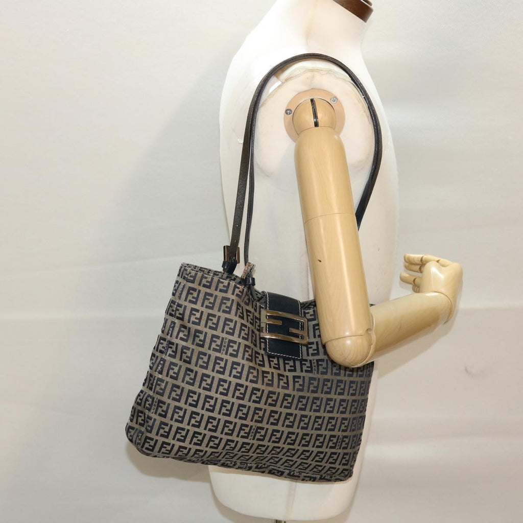 FENDI Zucchino Canvas Mamma Baguette Shoulder Bag Nylon Navy 48016
