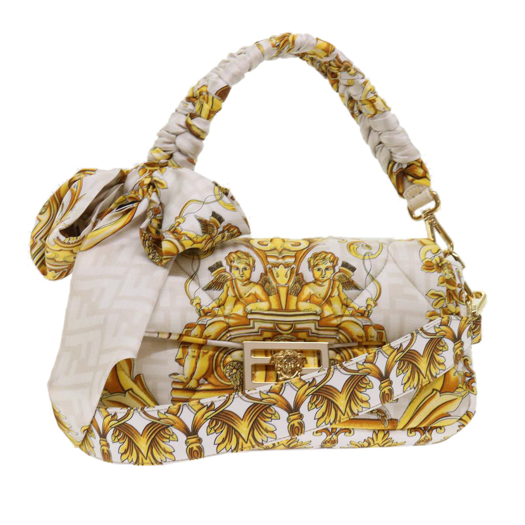 FENDI Baguette Shoulder Bag Polyester 2way White 8BR600 AK2D 48072A
