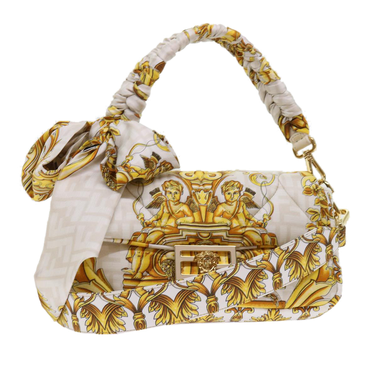 FENDI Baguette Shoulder Bag Polyester 2way White 8BR600 AK2D 48072A