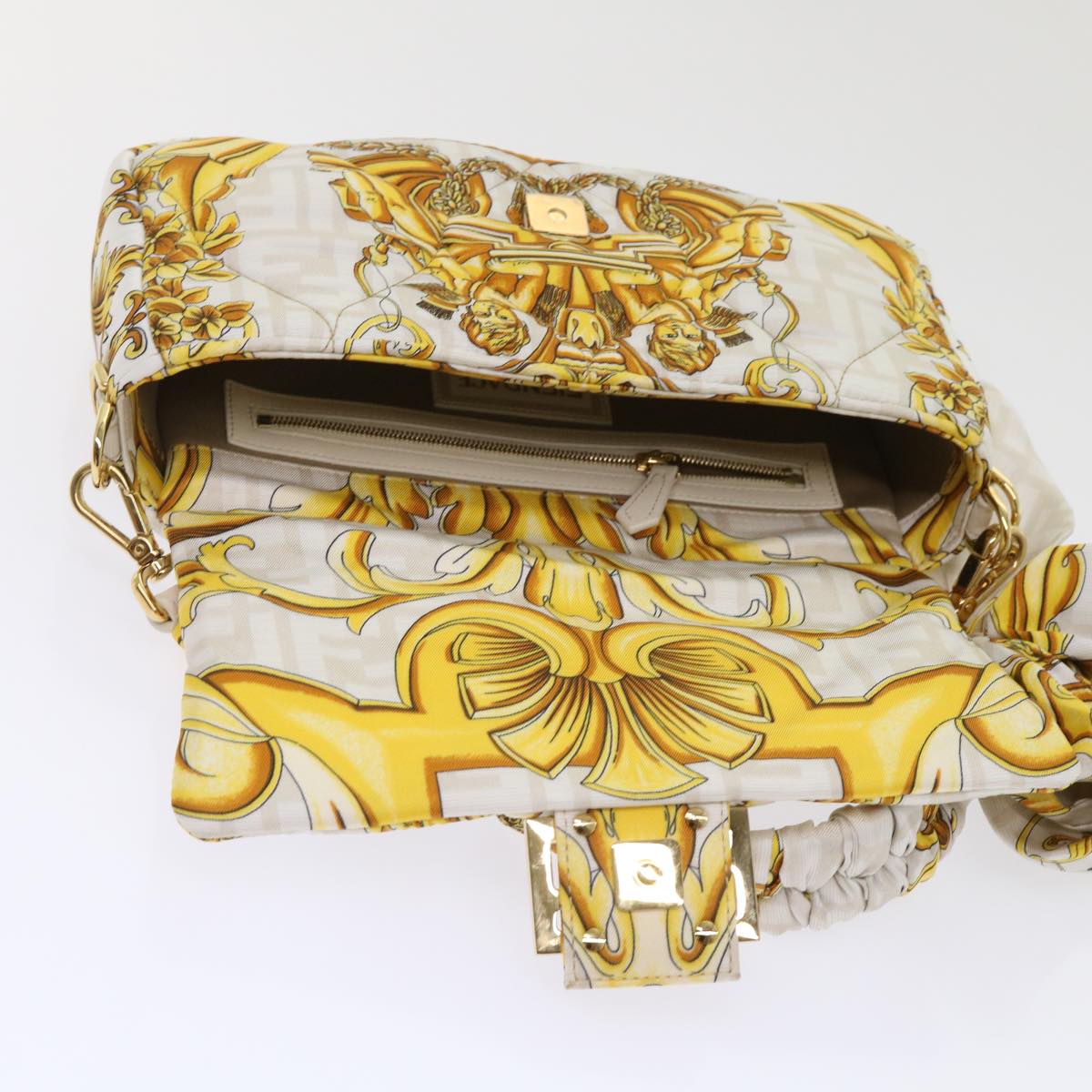 FENDI Baguette Shoulder Bag Polyester 2way White 8BR600 AK2D 48072A