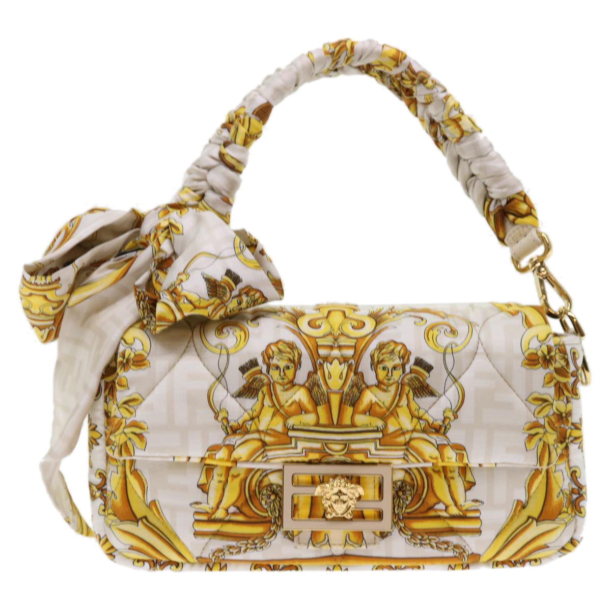 FENDI Baguette Shoulder Bag Polyester 2way White 8BR600 AK2D 48072A