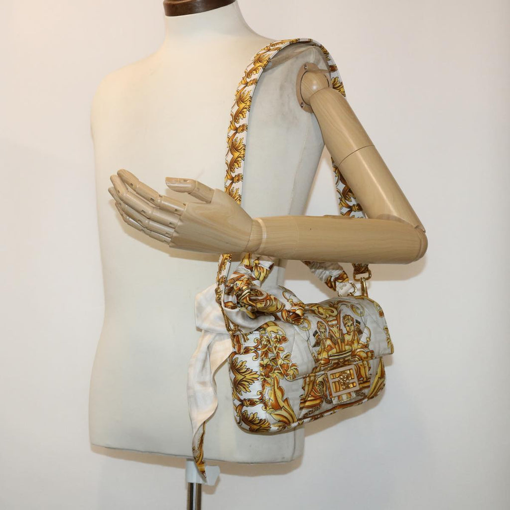 FENDI Baguette Shoulder Bag Polyester 2way White 8BR600 AK2D 48072A
