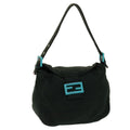 FENDI Mamma Baguette Shoulder Bag Canvas Khaki Turquoise Blue 48073