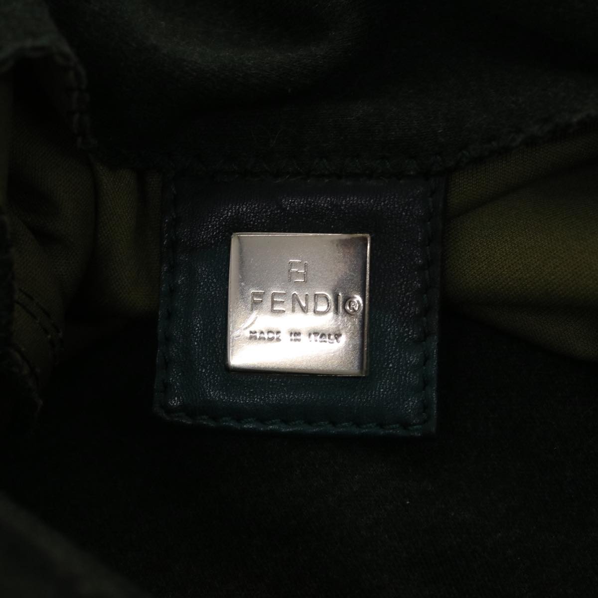 FENDI Mamma Baguette Shoulder Bag Canvas Khaki Turquoise Blue 48073