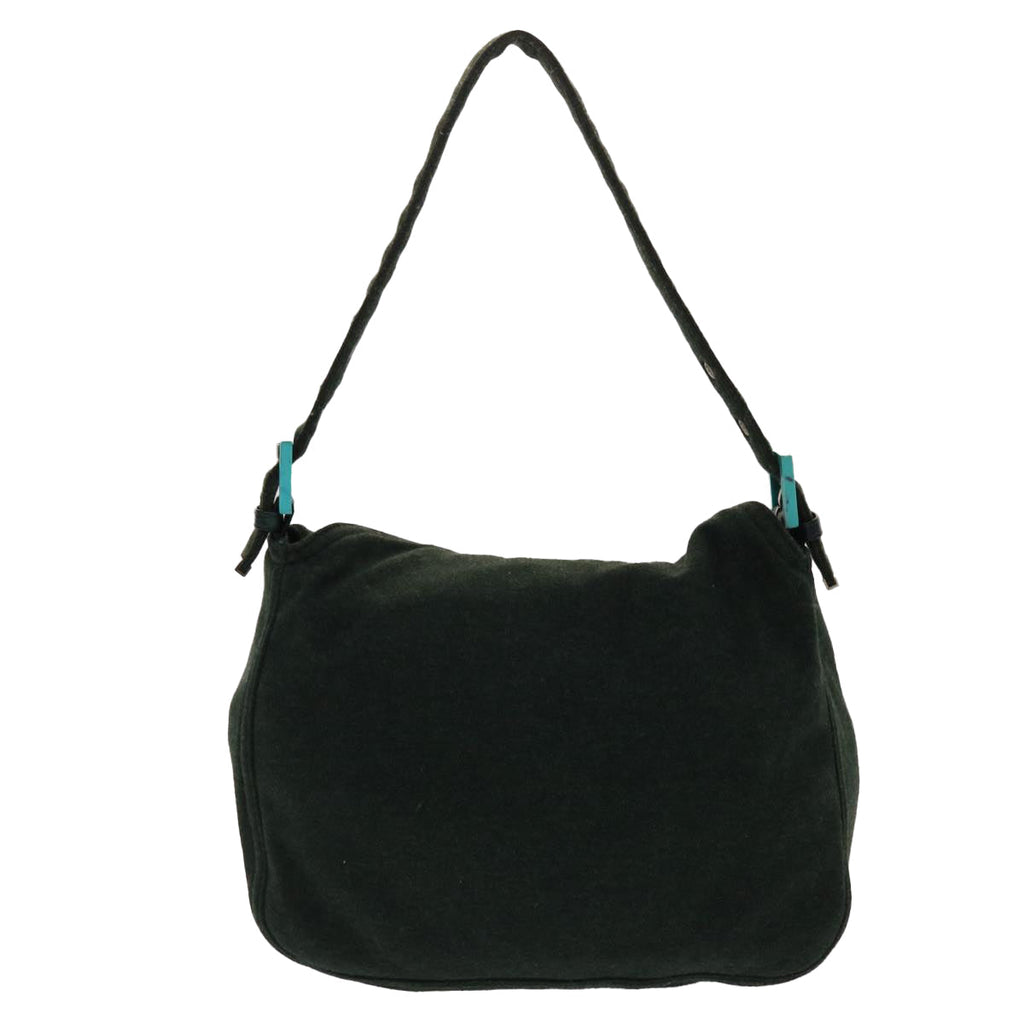 FENDI Mamma Baguette Shoulder Bag Canvas Khaki Turquoise Blue 48073