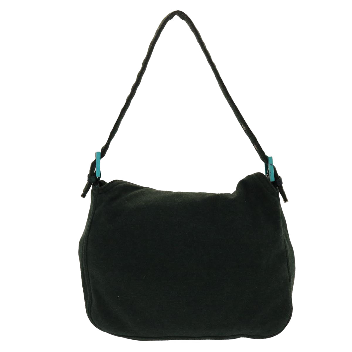 FENDI Mamma Baguette Shoulder Bag Canvas Khaki Turquoise Blue 48073