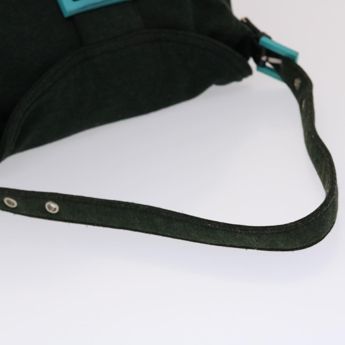 FENDI Mamma Baguette Shoulder Bag Canvas Khaki Turquoise Blue 48073