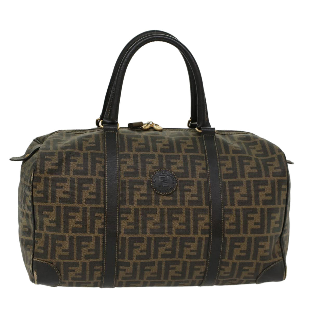 FENDI Zucca Canvas Boston Bag PVC Leather Brown Black 48144
