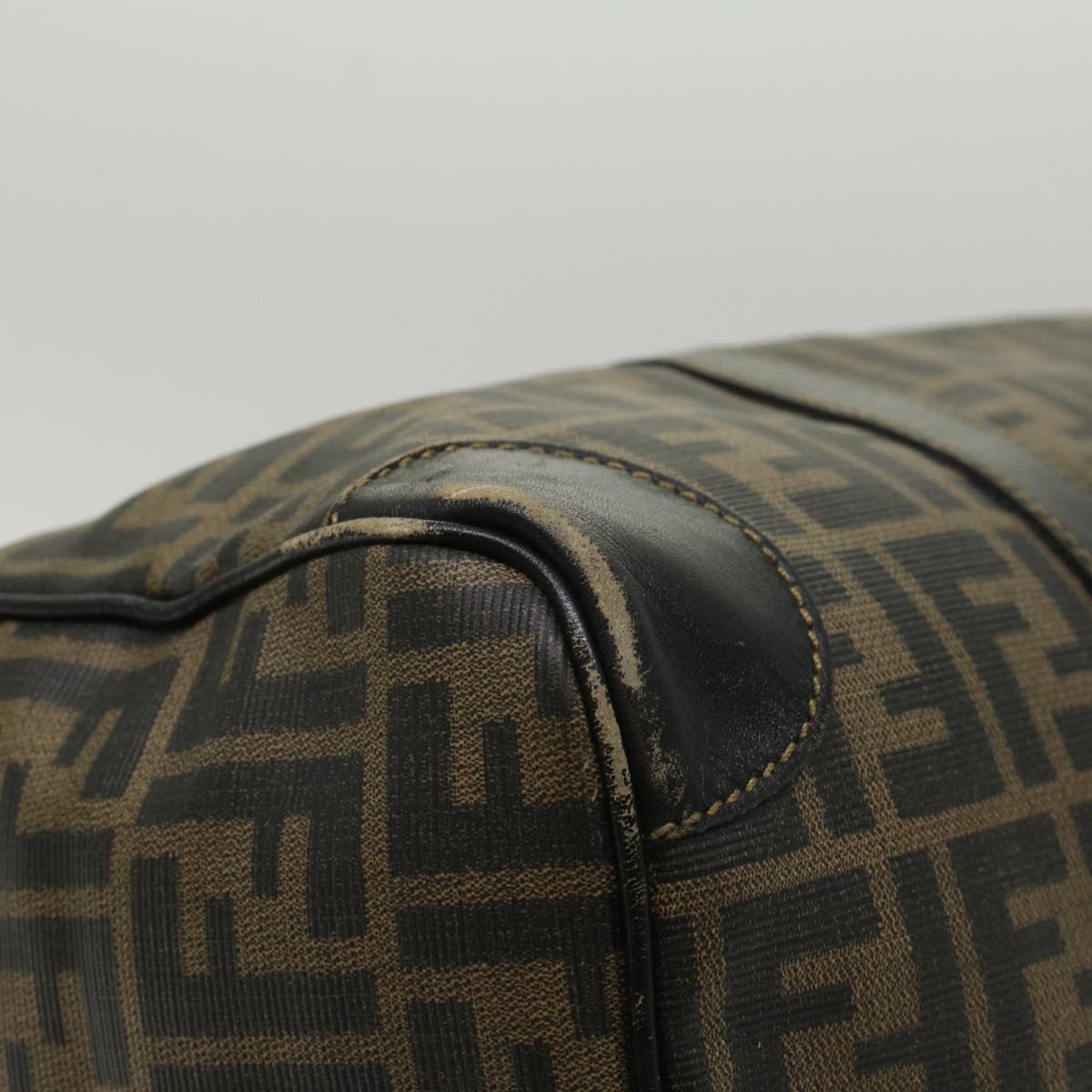 FENDI Zucca Canvas Boston Bag PVC Leather Brown Black 48144