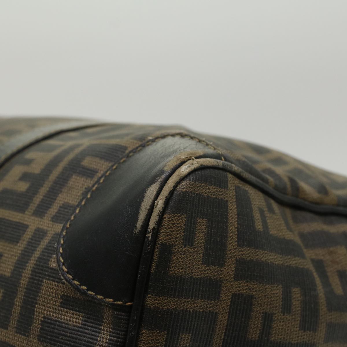 FENDI Zucca Canvas Boston Bag PVC Leather Brown Black 48144