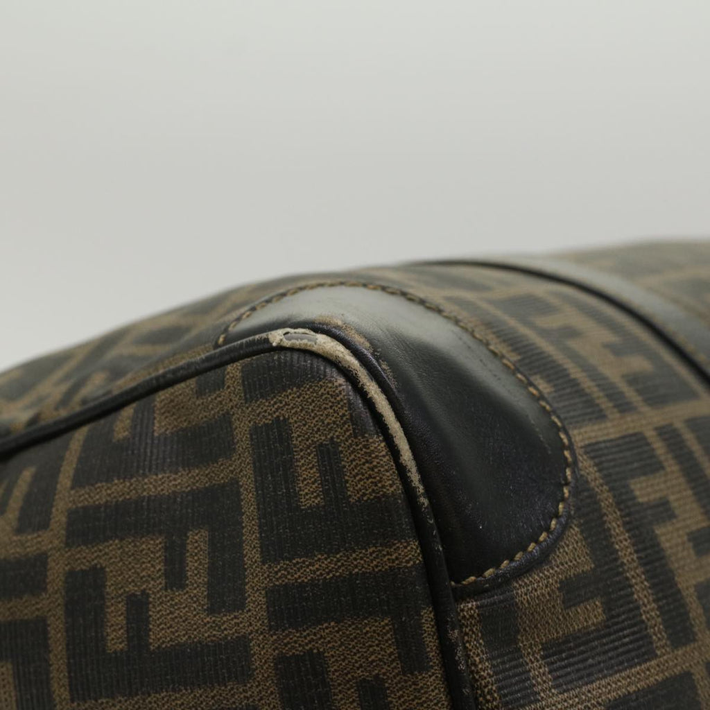 FENDI Zucca Canvas Boston Bag PVC Leather Brown Black 48144