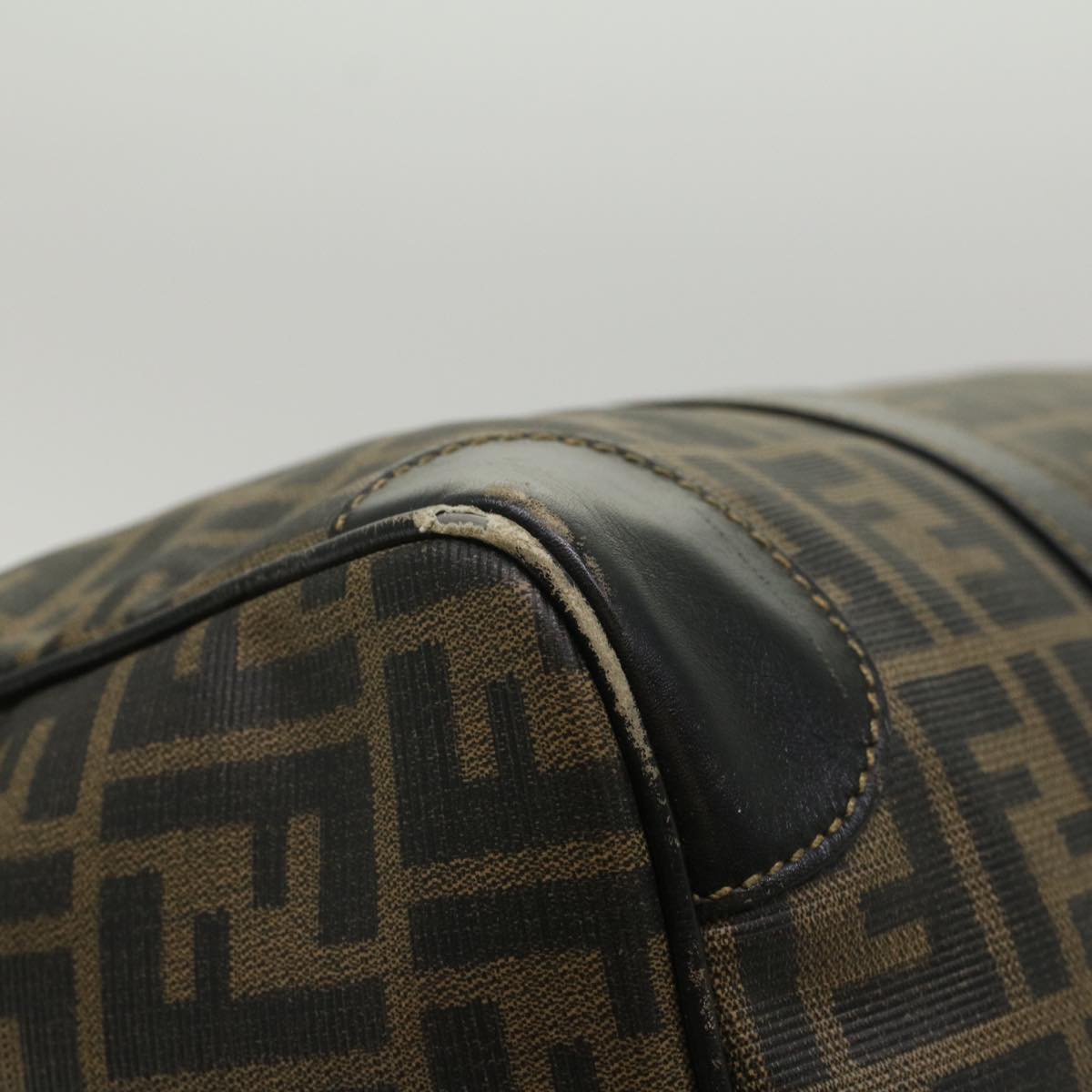FENDI Zucca Canvas Boston Bag PVC Leather Brown Black 48144