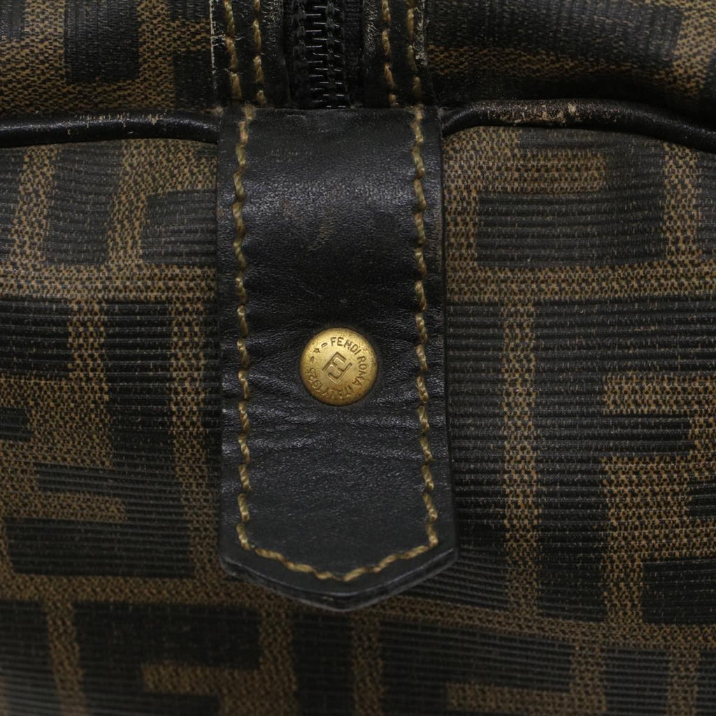 FENDI Zucca Canvas Boston Bag PVC Leather Brown Black 48144