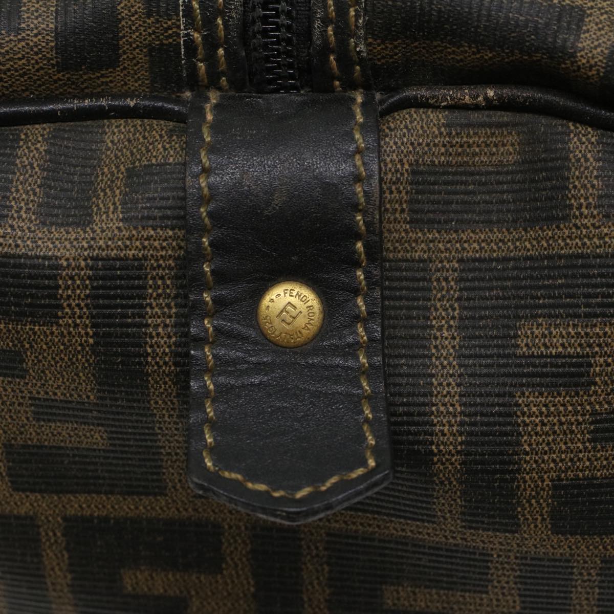 FENDI Zucca Canvas Boston Bag PVC Leather Brown Black 48144