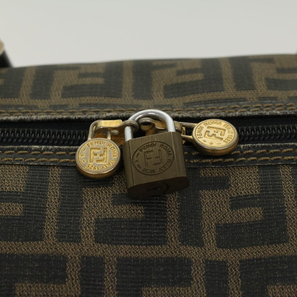 FENDI Zucca Canvas Boston Bag PVC Leather Brown Black 48144