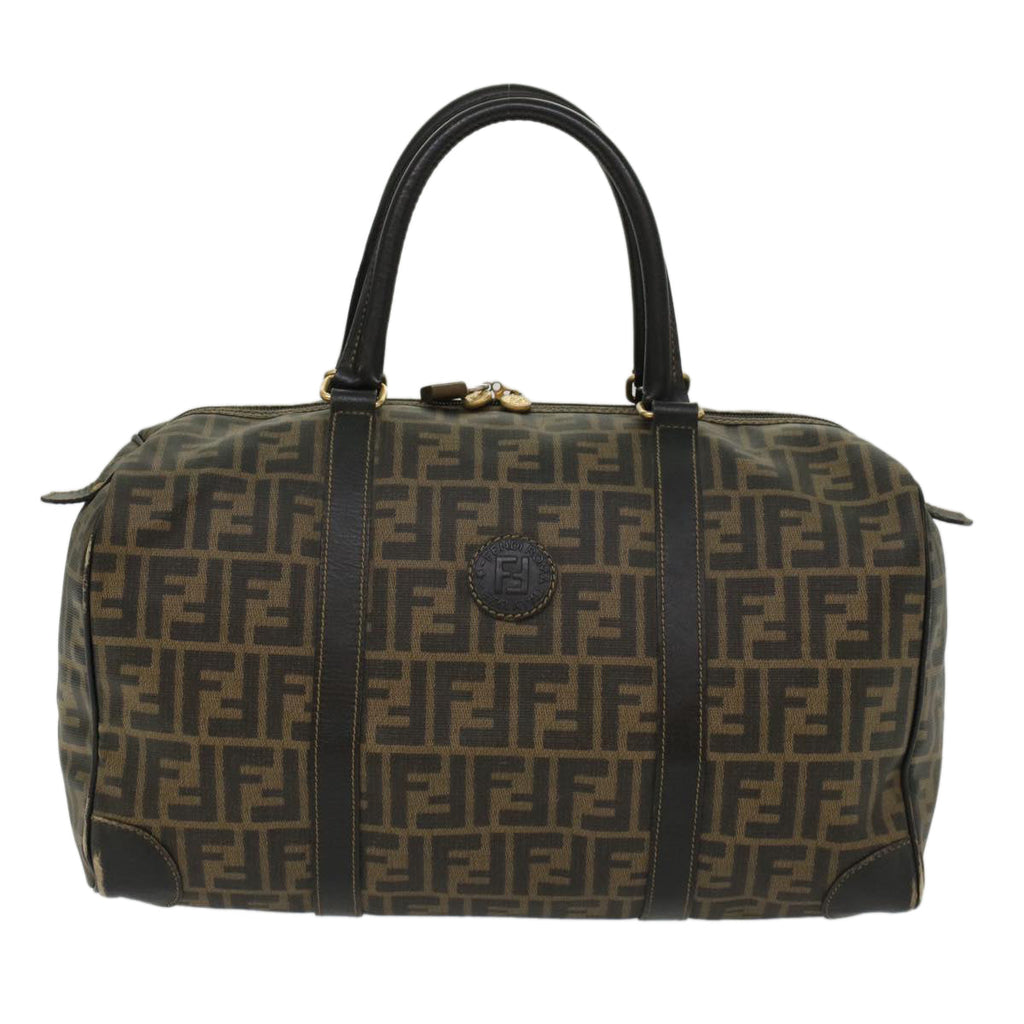 FENDI Zucca Canvas Boston Bag PVC Leather Brown Black 48144