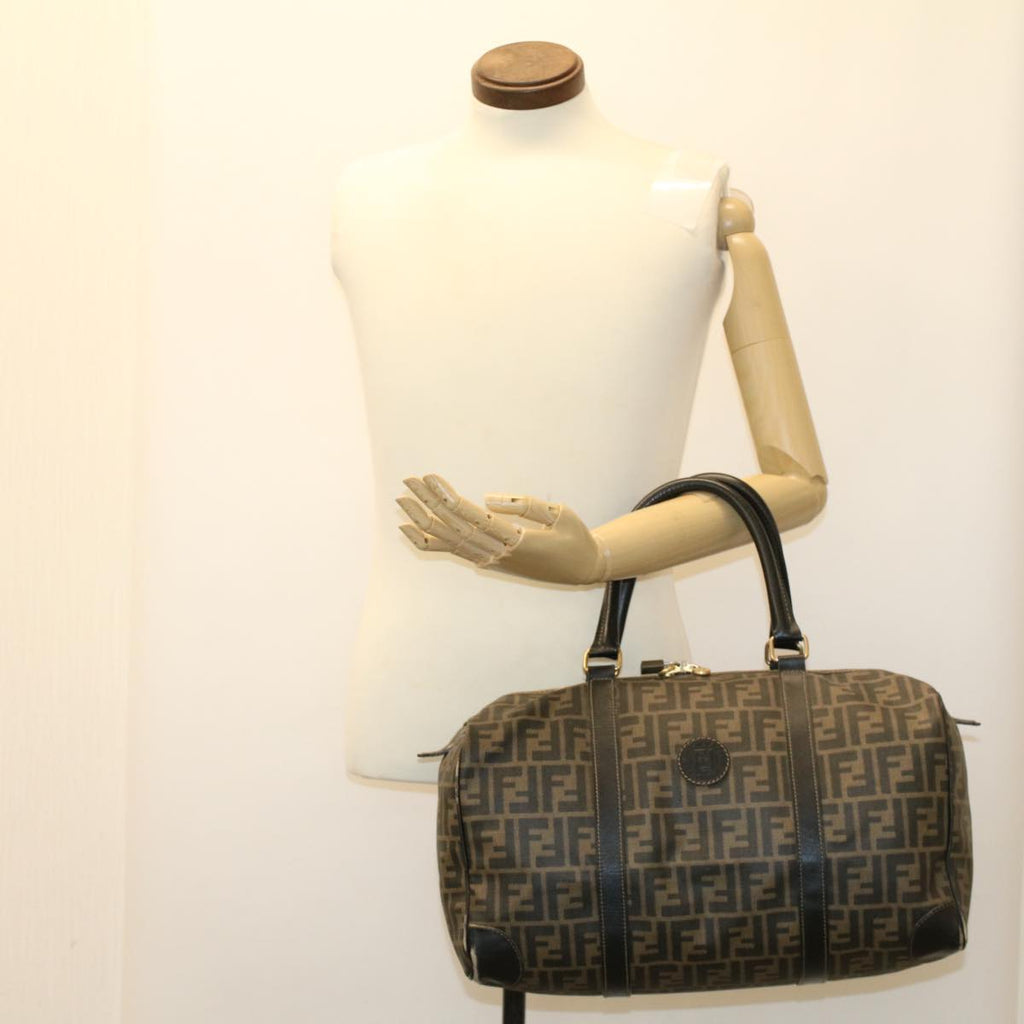 FENDI Zucca Canvas Boston Bag PVC Leather Brown Black 48144