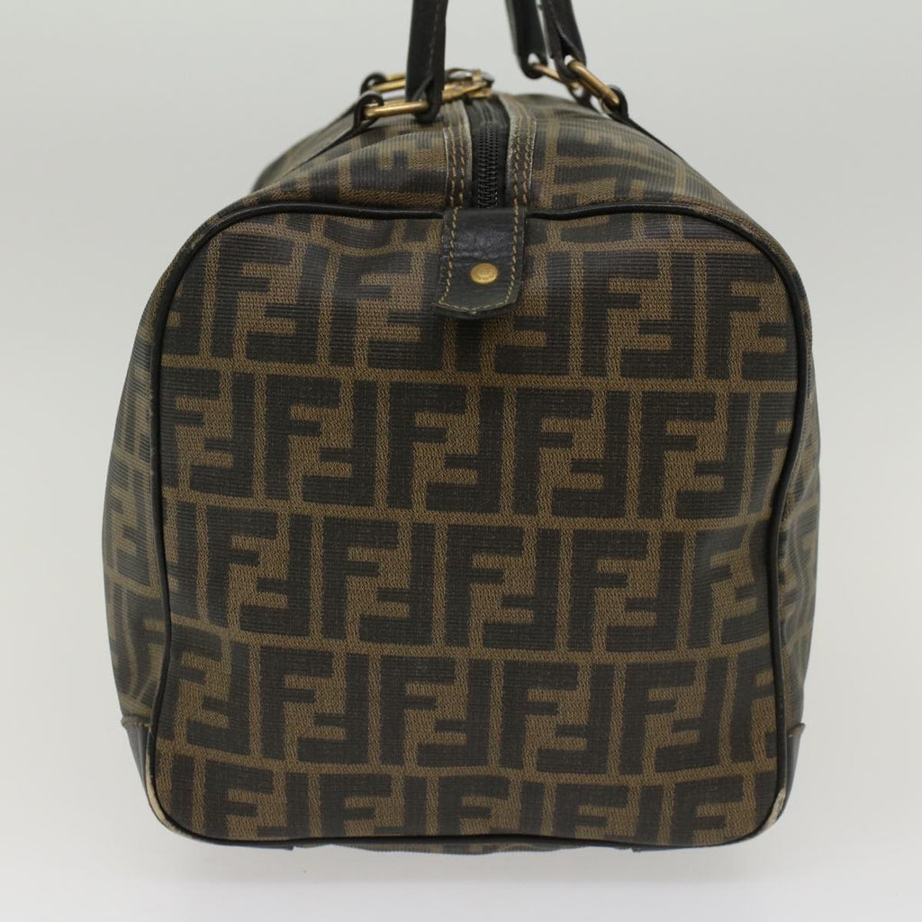 FENDI Zucca Canvas Boston Bag PVC Leather Brown Black 48144