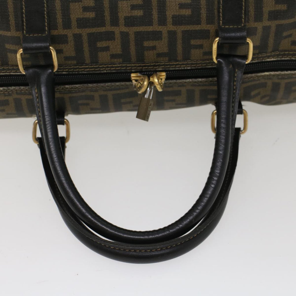FENDI Zucca Canvas Boston Bag PVC Leather Brown Black 48144