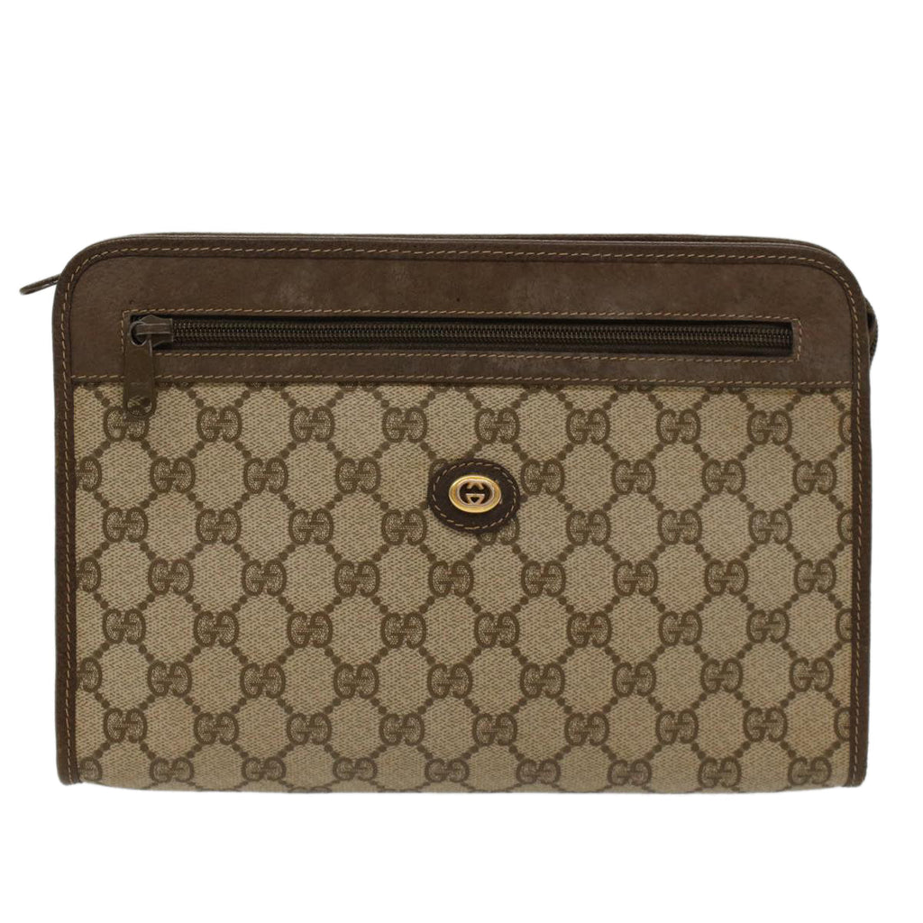 GUCCI GG Canvas Clutch Bag PVC Leather Beige 97.01.037 48147