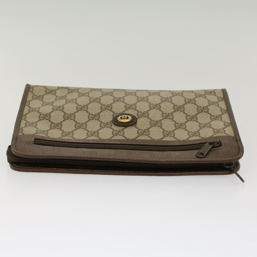 GUCCI GG Canvas Clutch Bag PVC Leather Beige 97.01.037 48147