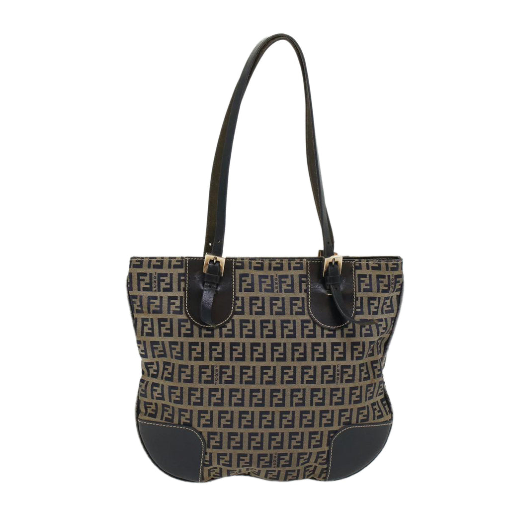 FENDI Zucchino Canvas Shoulder Bag Nylon Navy 48160