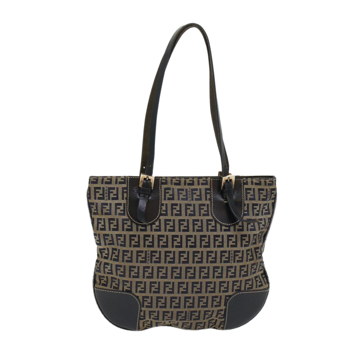 FENDI Zucchino Canvas Shoulder Bag Nylon Navy 48160