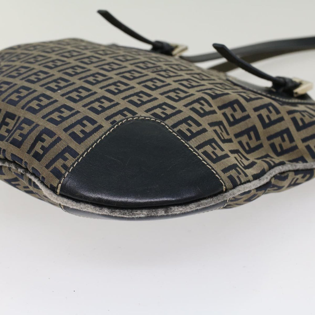 FENDI Zucchino Canvas Shoulder Bag Nylon Navy 48160