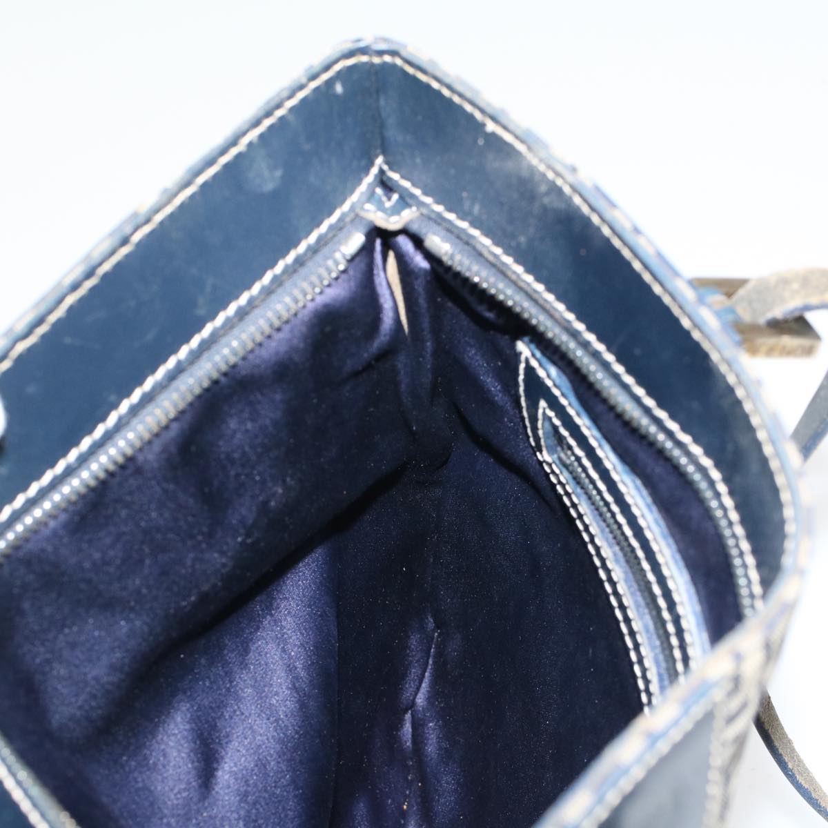 FENDI Zucchino Canvas Shoulder Bag Nylon Navy 48160