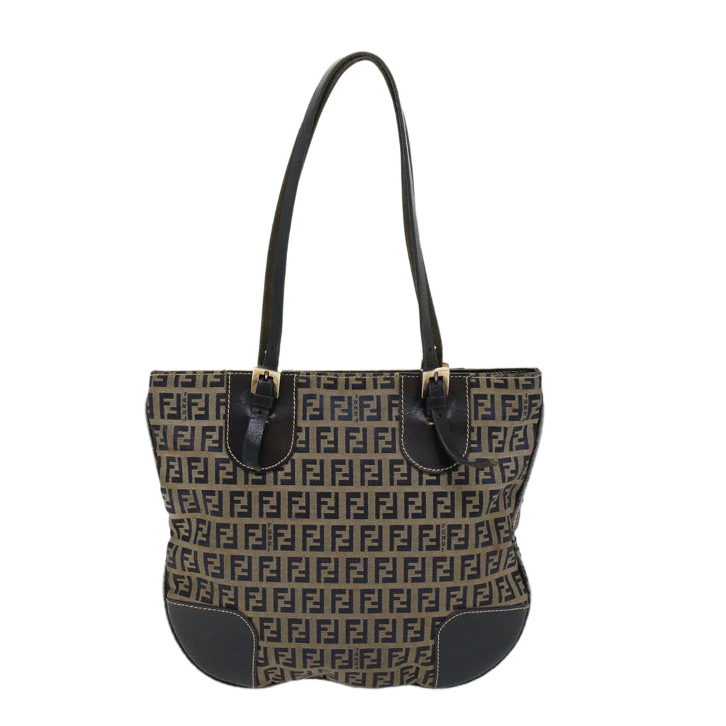 FENDI Zucchino Canvas Shoulder Bag Nylon Navy 48160