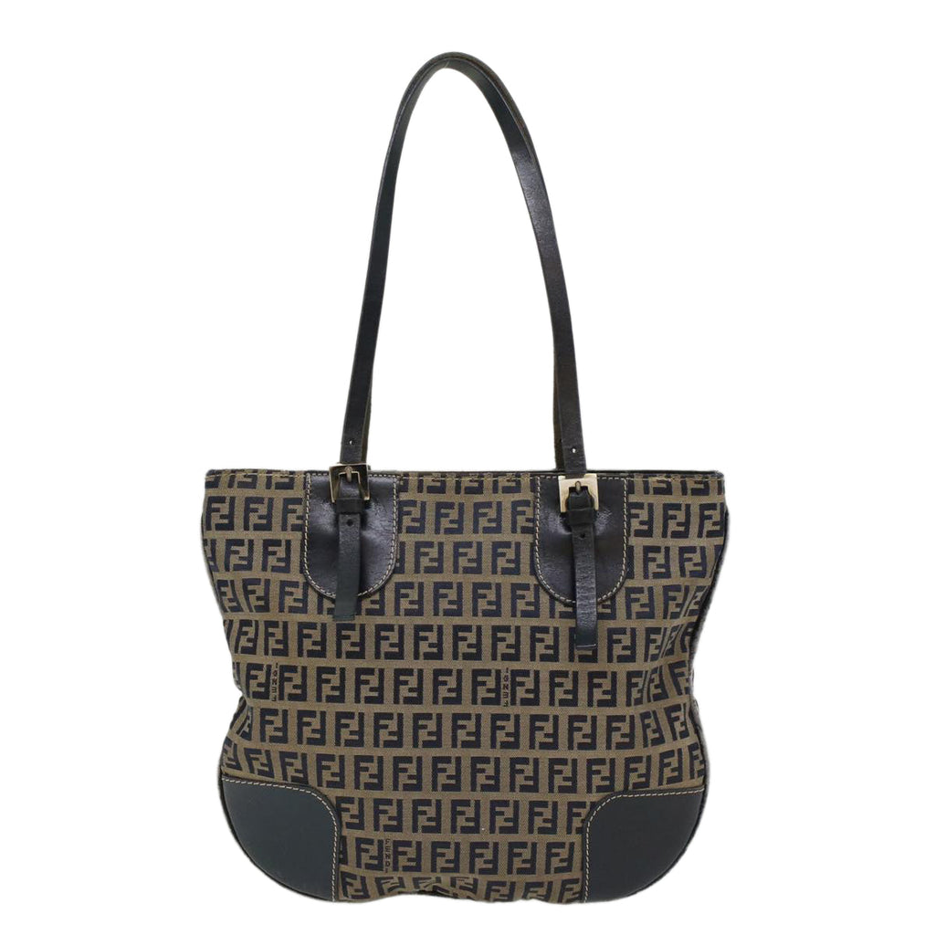 FENDI Zucchino Canvas Shoulder Bag Nylon Navy 48160