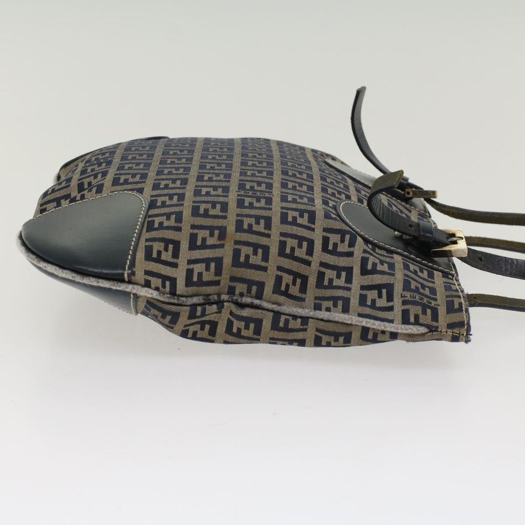 FENDI Zucchino Canvas Shoulder Bag Nylon Navy 48160