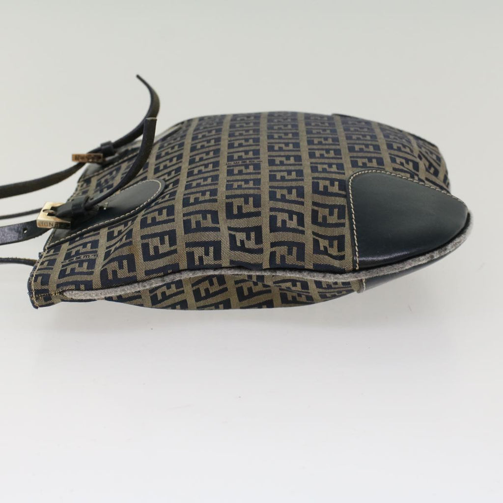 FENDI Zucchino Canvas Shoulder Bag Nylon Navy 48160