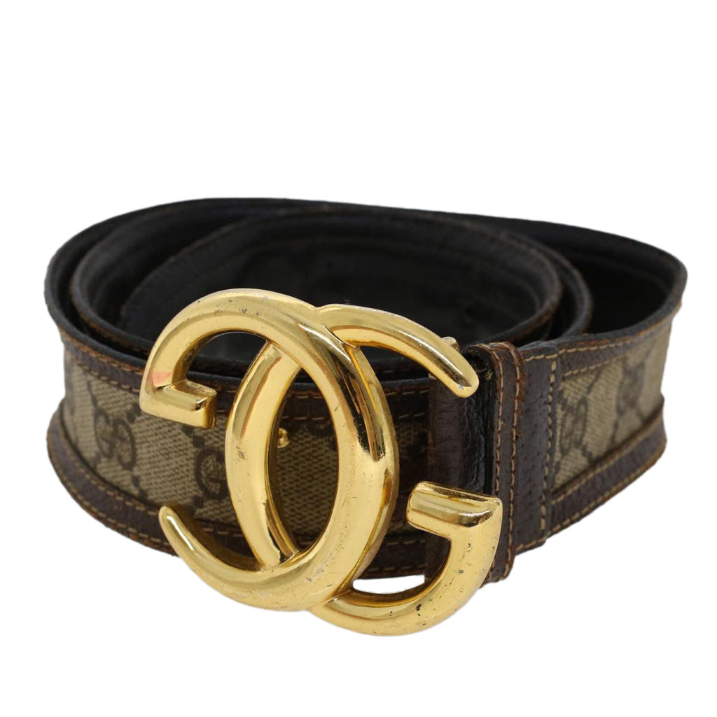 GUCCI GG Canvas Interlocking Belt PVC Leather 31.5""-34.3"" Beige 48164