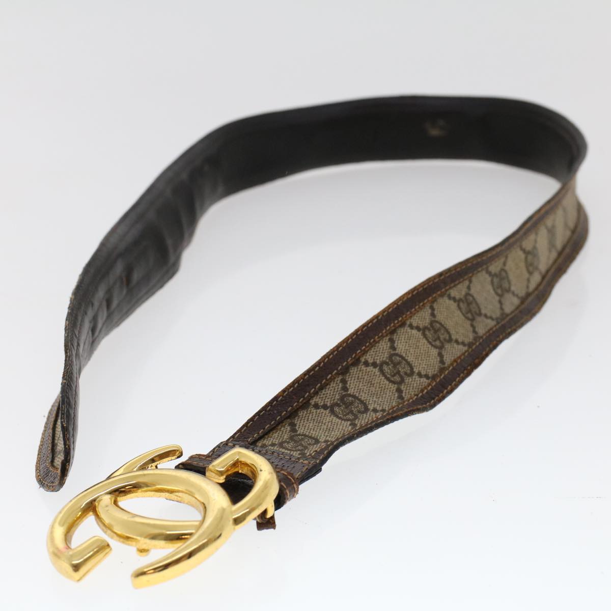 GUCCI GG Canvas Interlocking Belt PVC Leather 31.5""-34.3"" Beige 48164