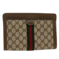 GUCCI GG Canvas Web Sherry Line Clutch Bag Beige Red Green 89.01.001 48199