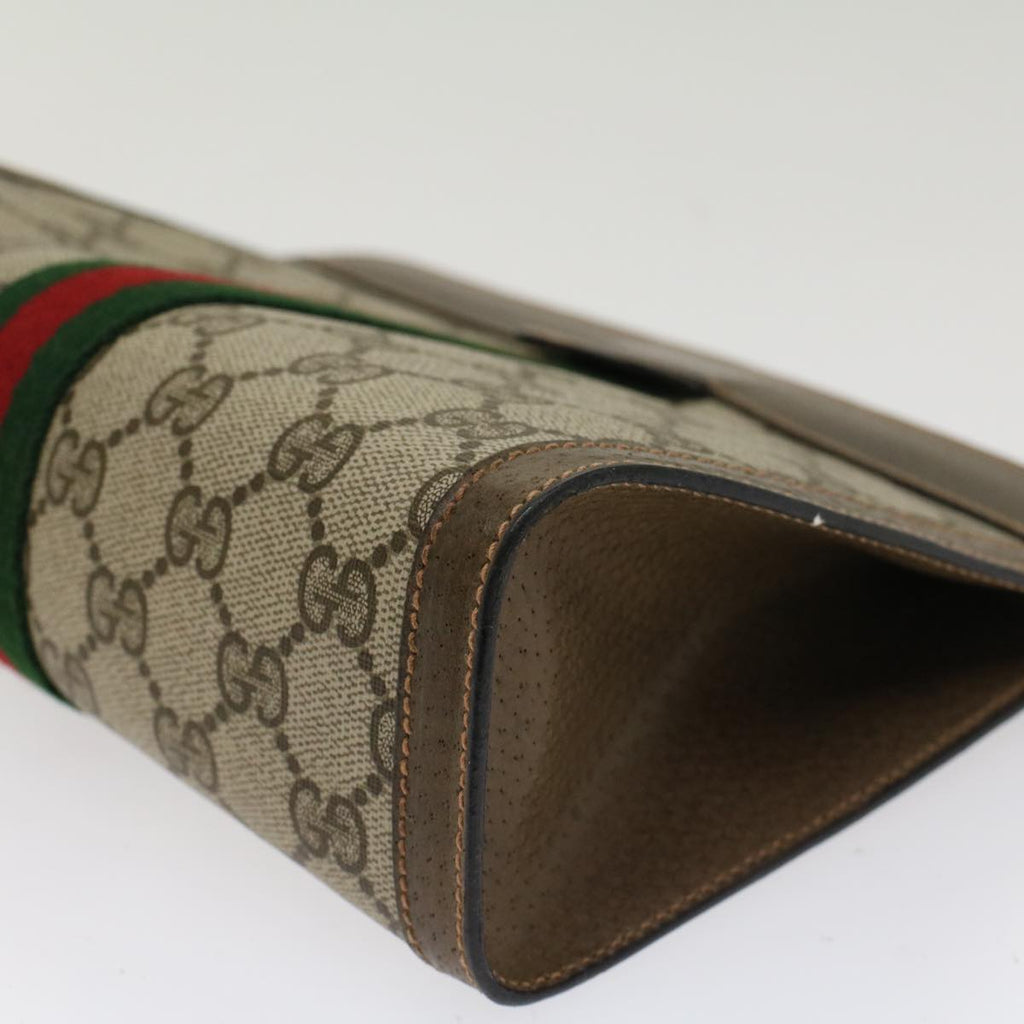 GUCCI GG Canvas Web Sherry Line Clutch Bag Beige Red Green 89.01.001 48199