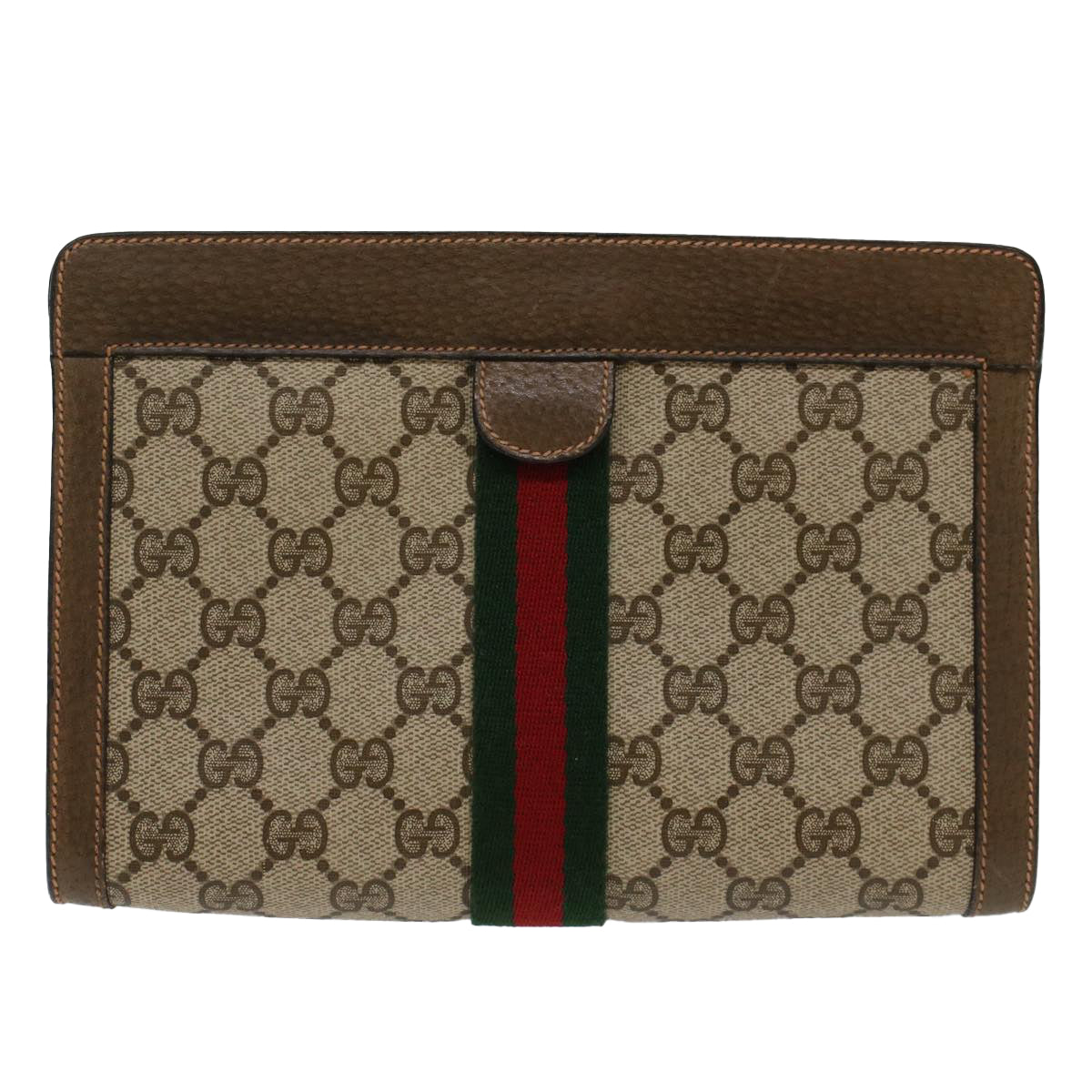 GUCCI GG Canvas Web Sherry Line Clutch Bag Beige Red Green 89.01.001 48199