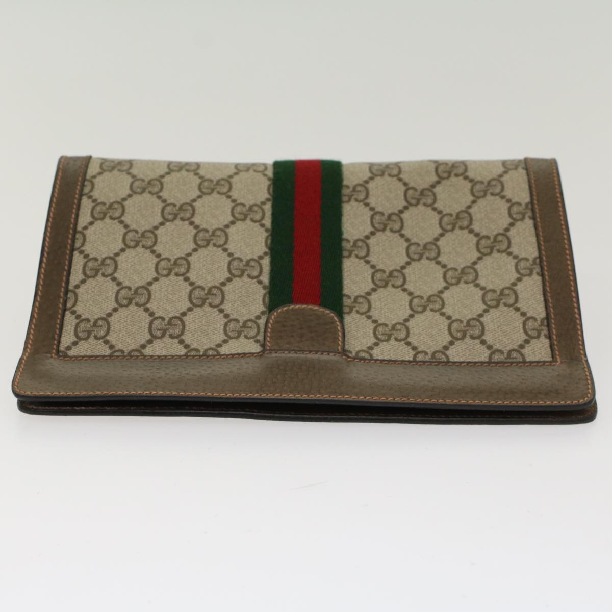 GUCCI GG Canvas Web Sherry Line Clutch Bag Beige Red Green 89.01.001 48199