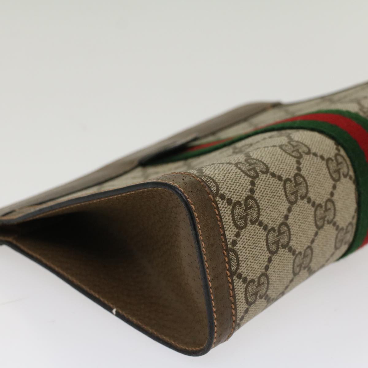 GUCCI GG Canvas Web Sherry Line Clutch Bag Beige Red Green 89.01.001 48199